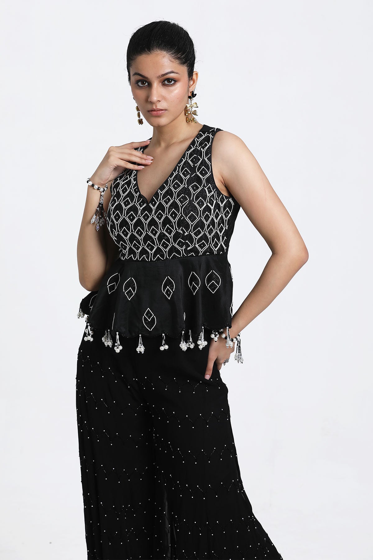 Black Resham Work Sharara Set