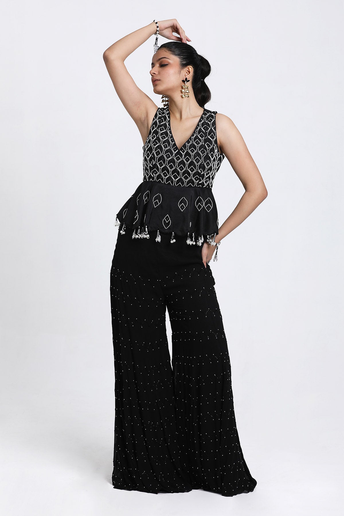 Black Resham Work Sharara Set