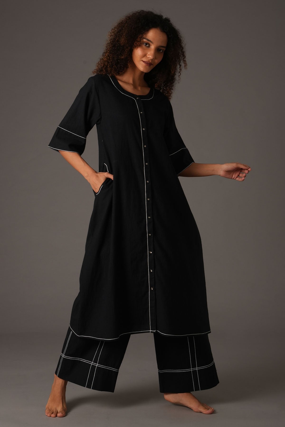 Khat Clothing Round Neck Black Kurta & Pants for women online at ScrollnShops