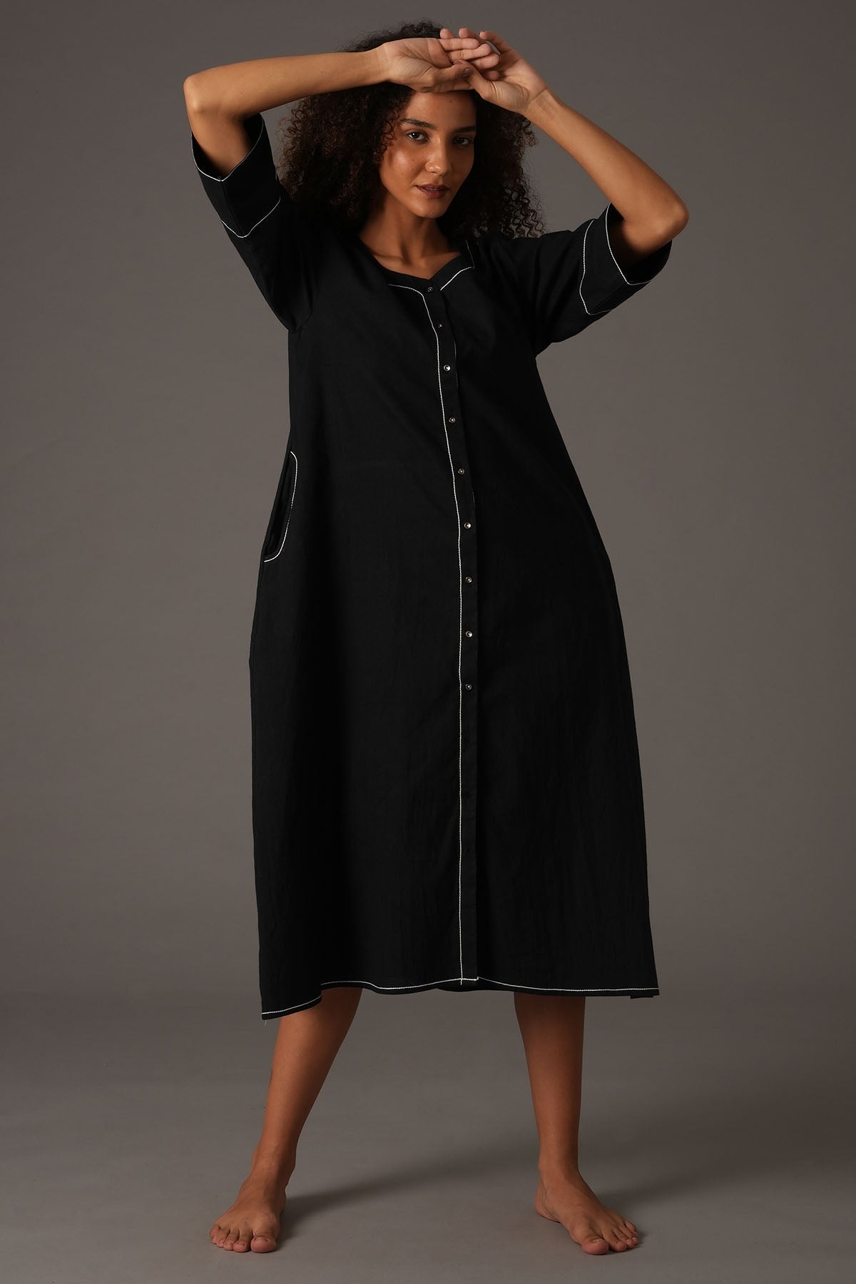 Buy Designer Black Round Neck Midi Dress Online