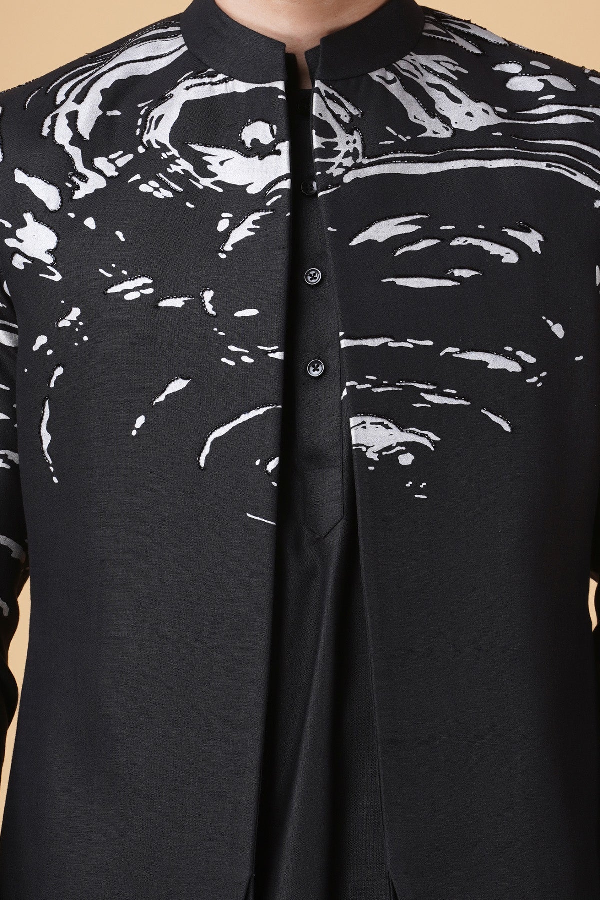 Black Ruby Silk Print Jacket Set