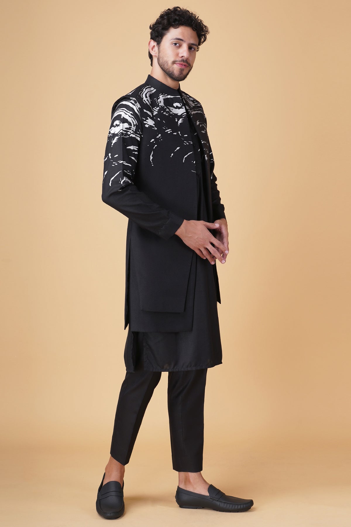 Black Ruby Silk Print Jacket Set