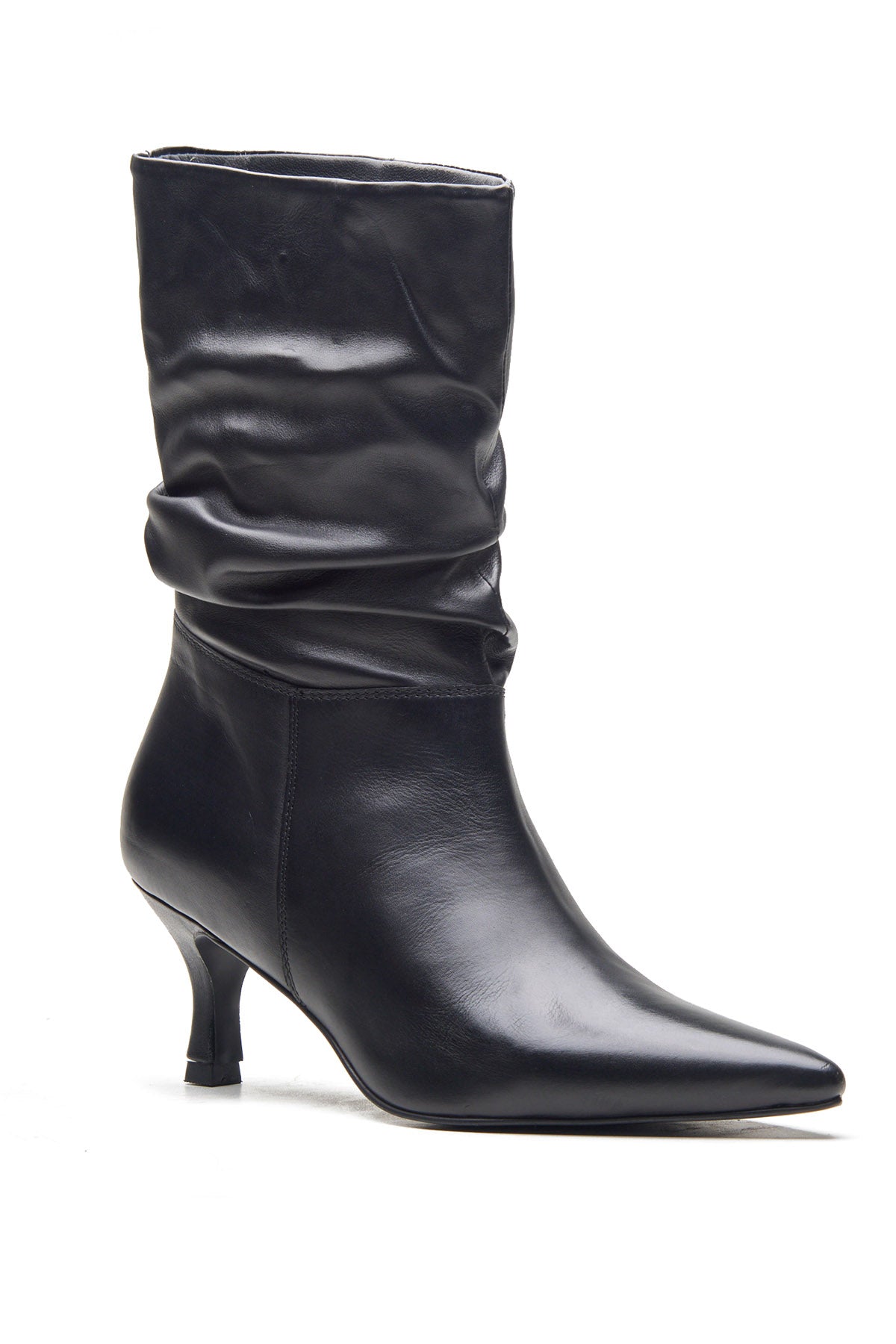 Buy Black Ruched Heel Ankle Boots by Dang Shoes for women online at ScrollnShops