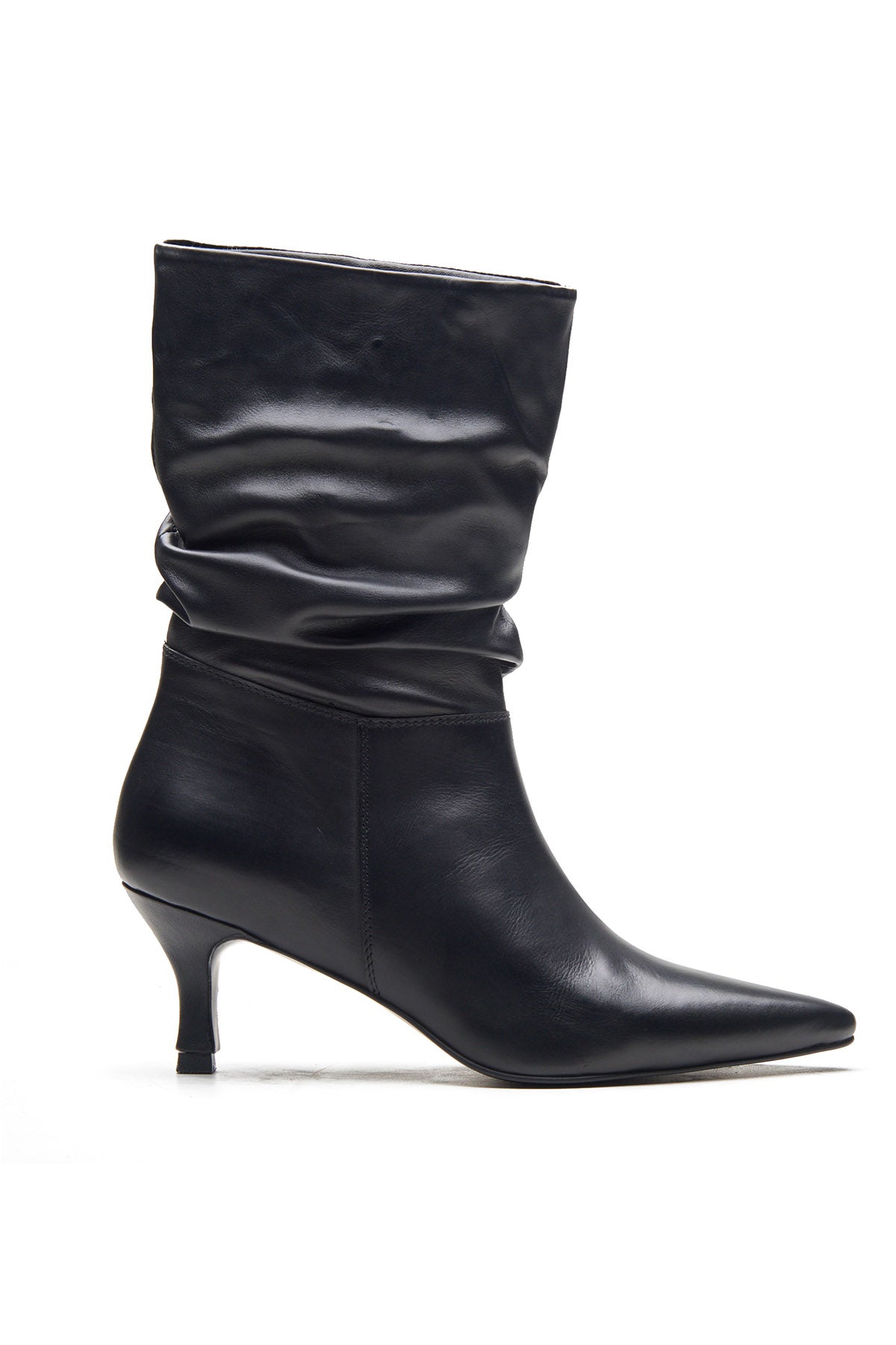 Black Ruched Heel Ankle Boots