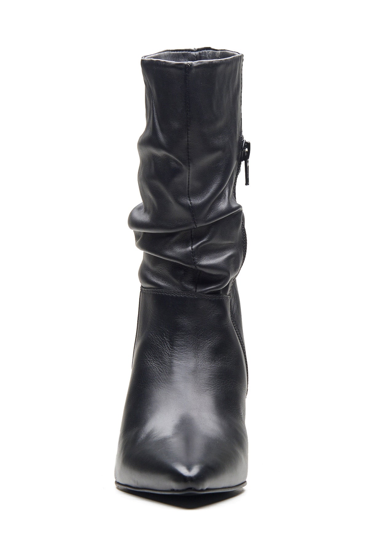 Black Ruched Heel Ankle Boots