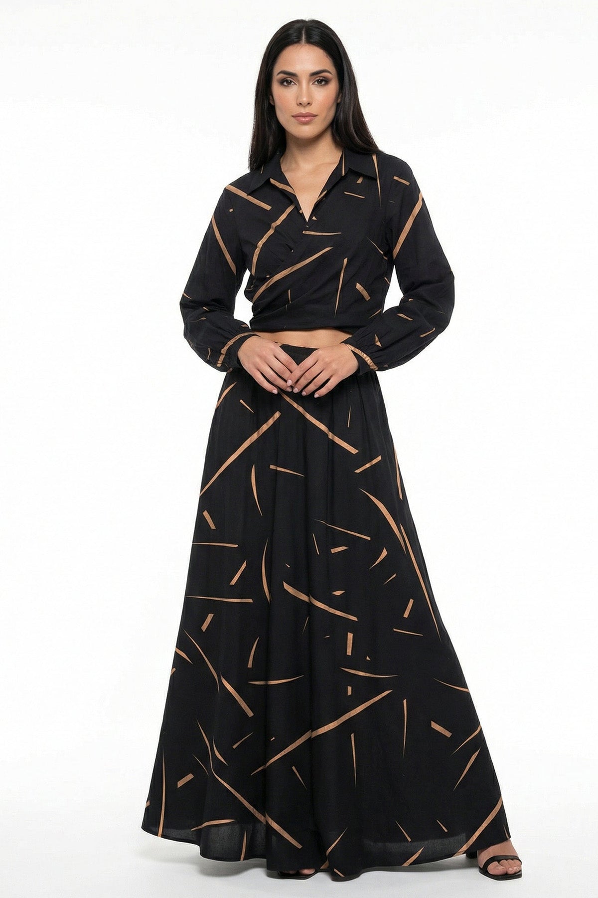 Black Satin Cross Over Shirt