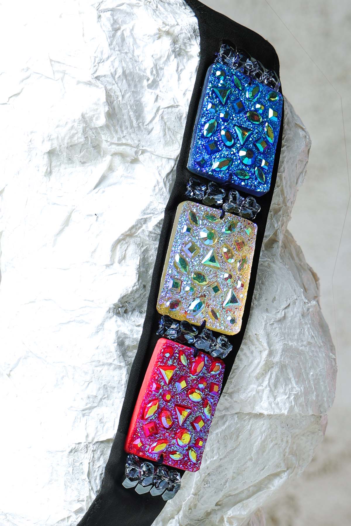 Black Satin Embellished Belt