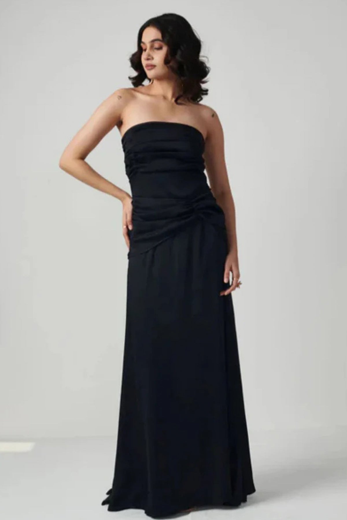 Buy Black Satin Off Shoulder Gown for women online available at ScrollnShops