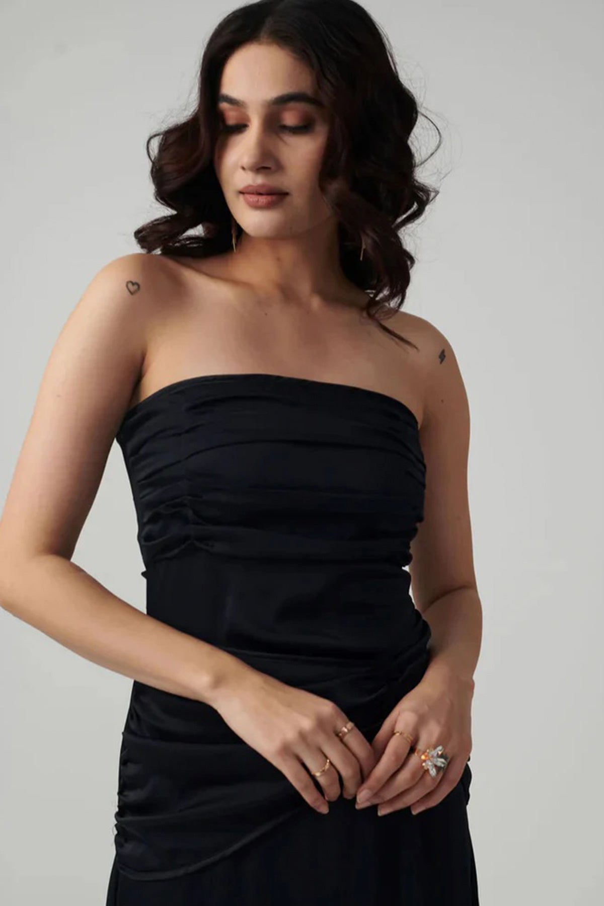 Black Satin Off Shoulder Gown
