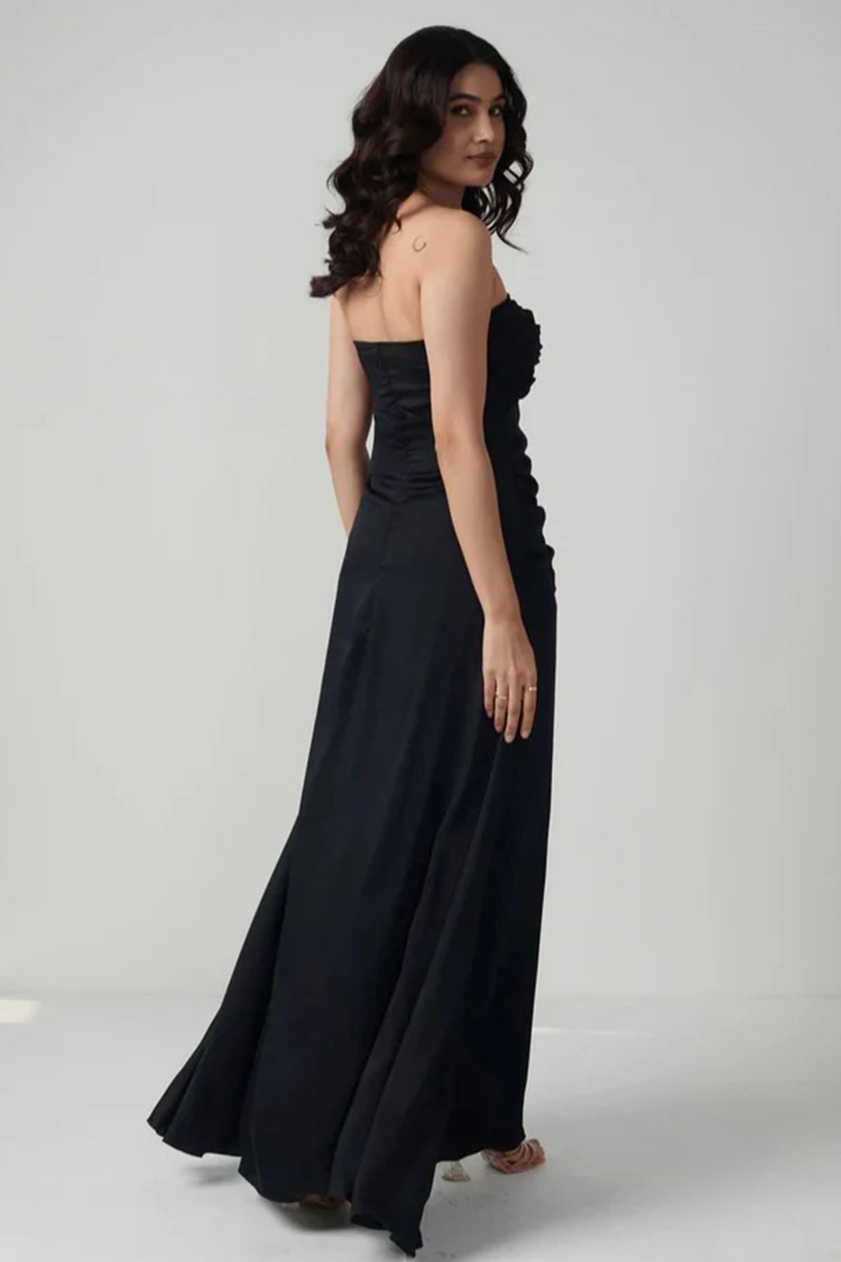 Black Satin Off Shoulder Gown