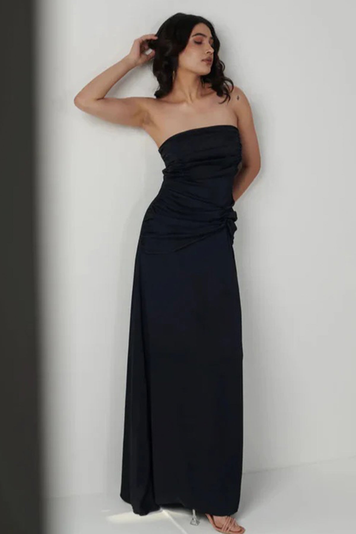 Black Satin Off Shoulder Gown