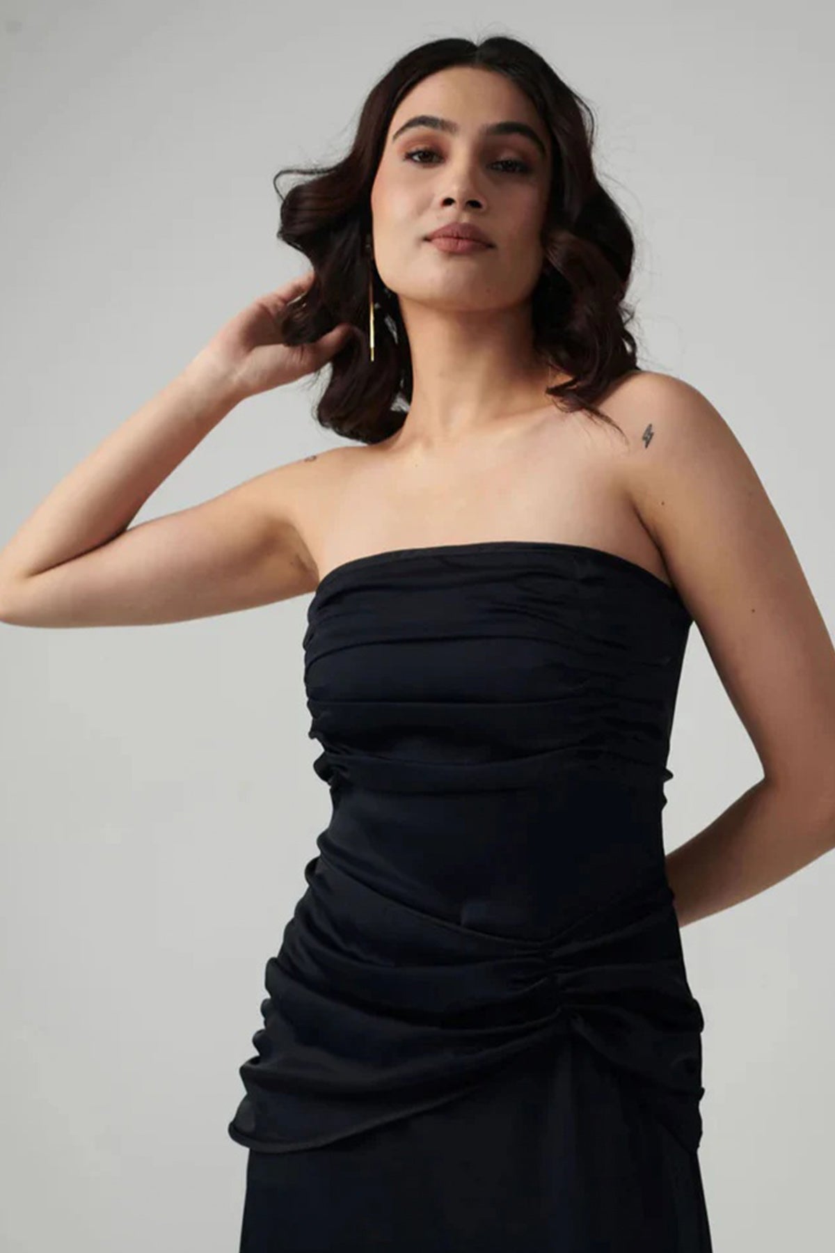 Black Satin Off Shoulder Gown