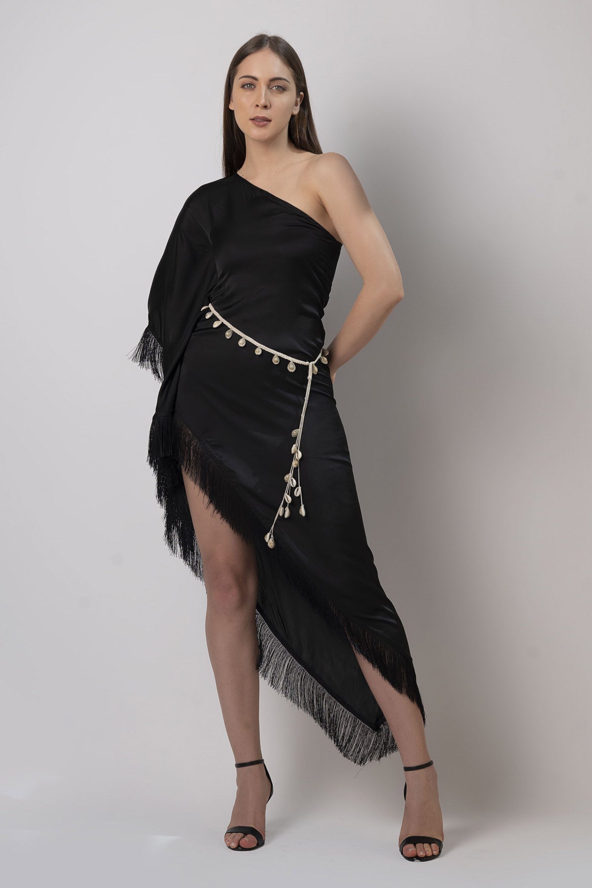 Buy Designer Black Satin One Shoulder Kaftan for Women Online
