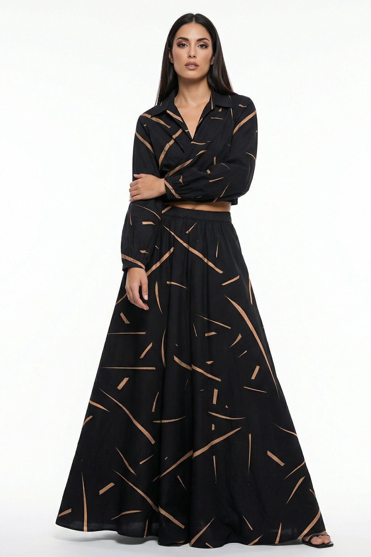 Black Satin Refine Detail Skirt