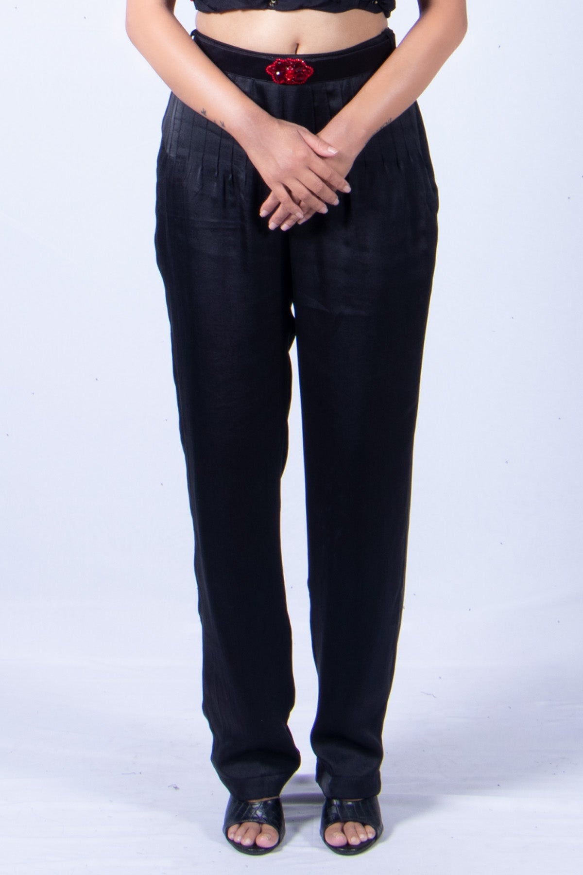 Etti Kapoor Black Satin Straight Pants Online