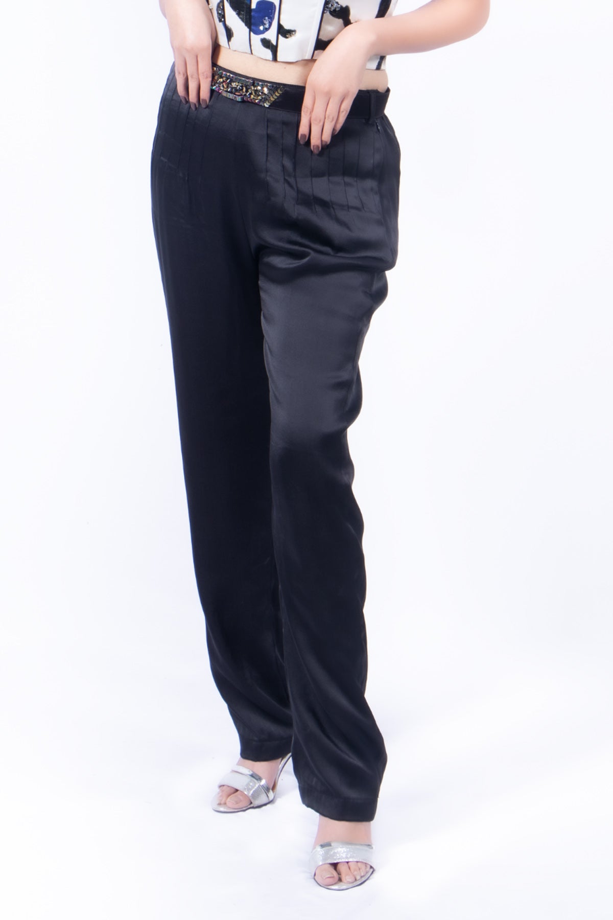 Black Satin Straight Pants