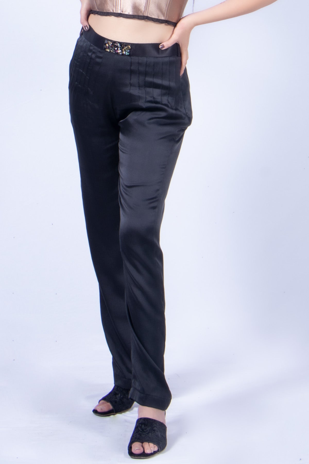 Black Satin Straight Pants
