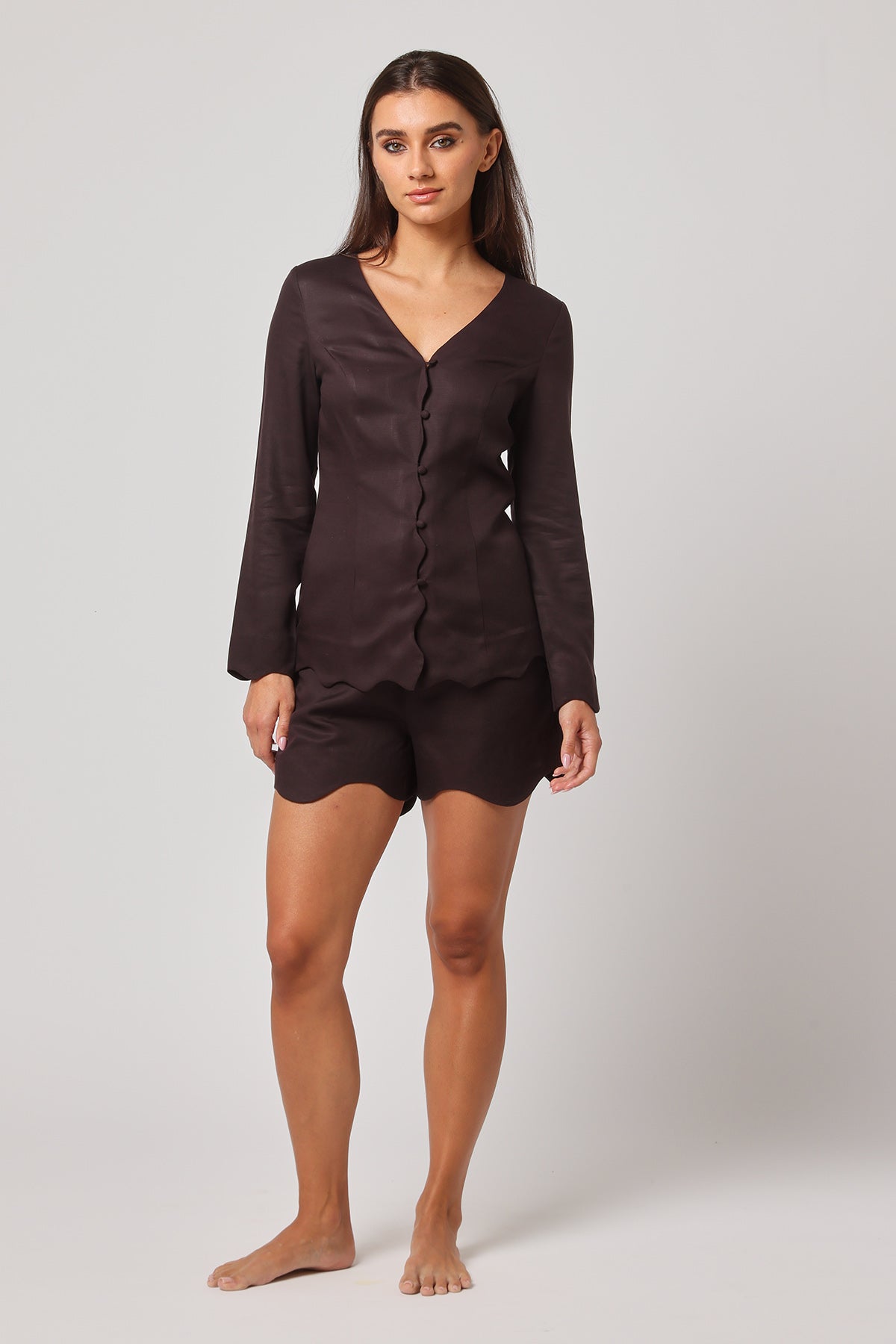 Black Scalloped Pocket Shorts