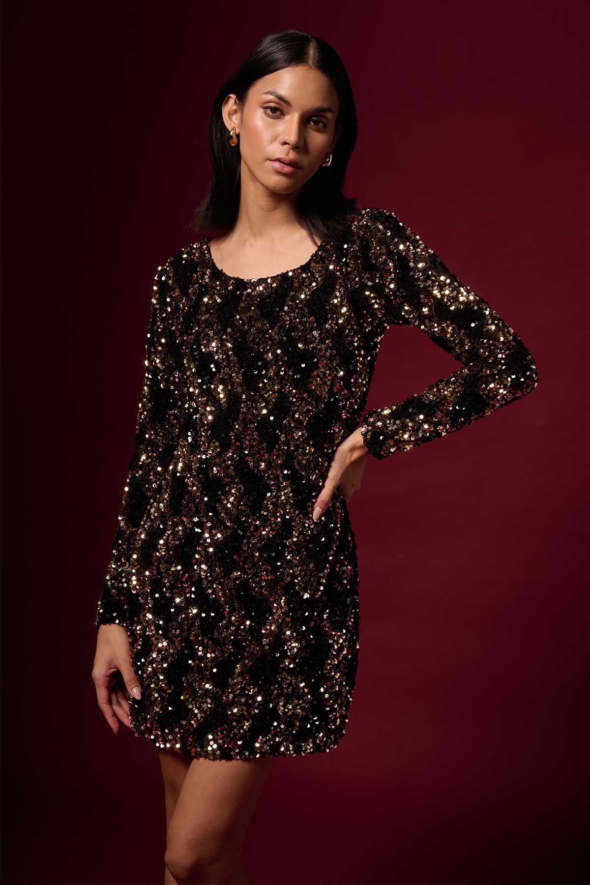 Black Sequins Bodycon Mini Dress