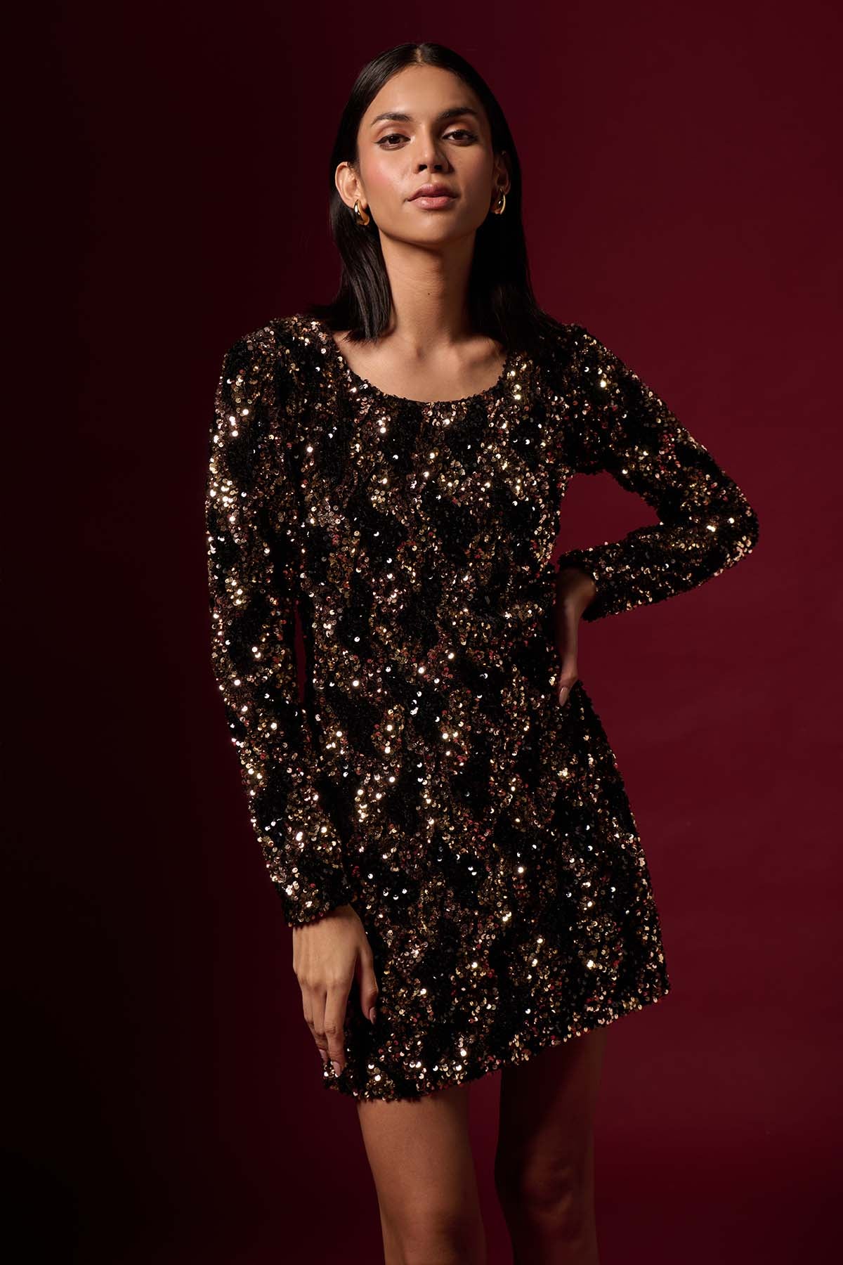 Black Sequins Bodycon Mini Dress