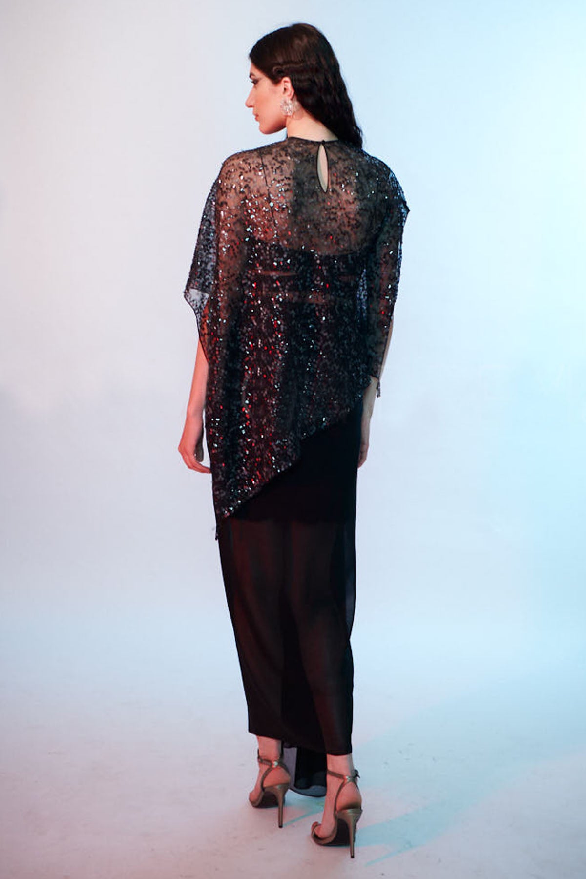 Black Sequins Cape & Skirt Set