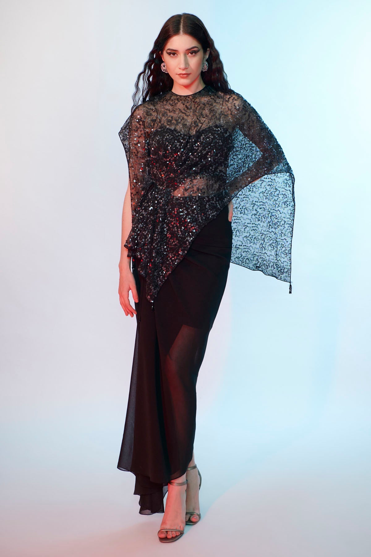 Anjali Kanwar Black Sequins Cape & Skirt Set for women online at ScrollnShops