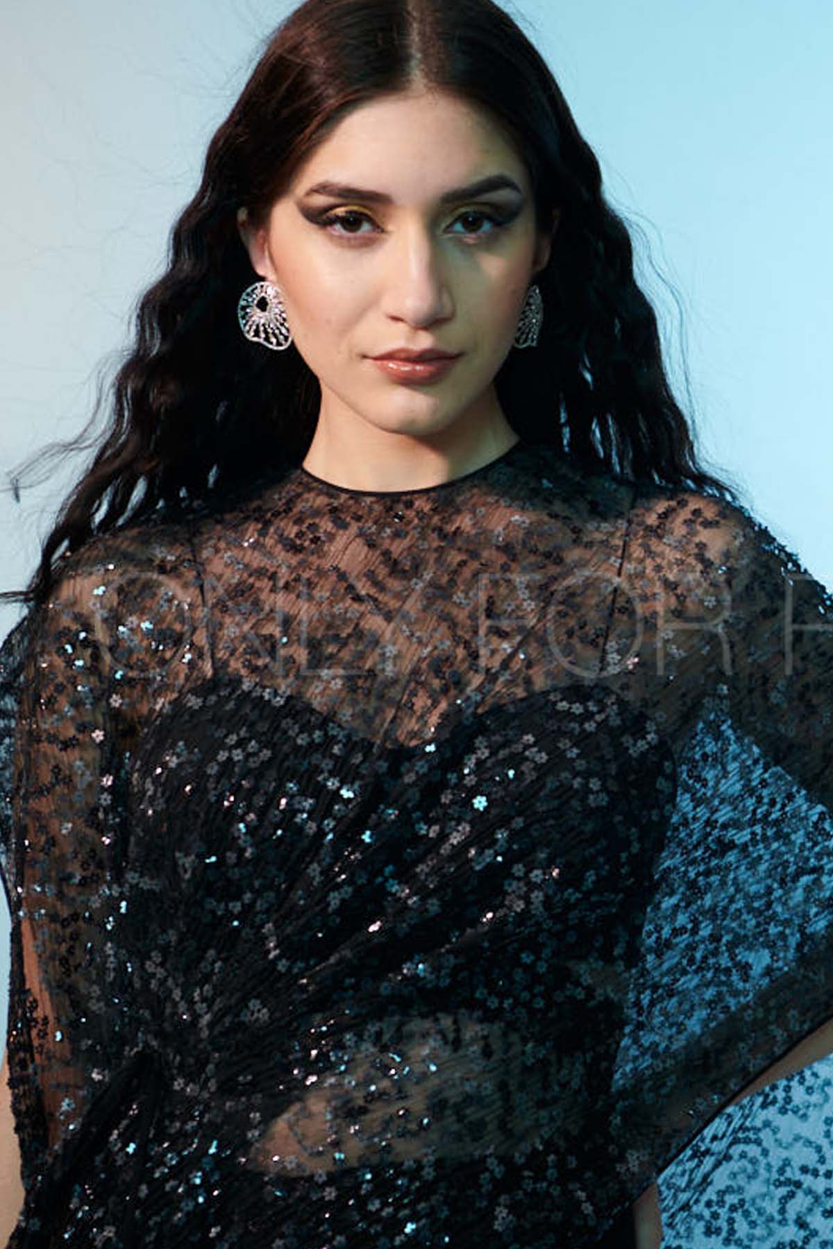 Black Sequins Cape & Skirt Set