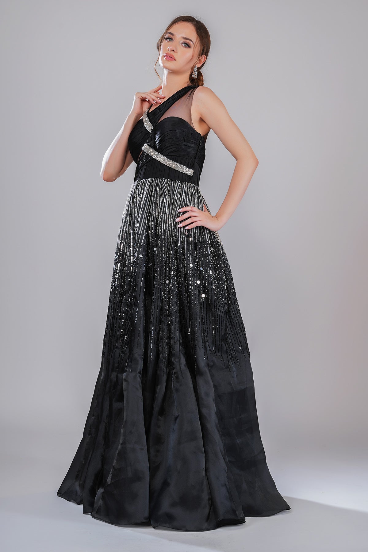Black Sequins Embellished Gown
