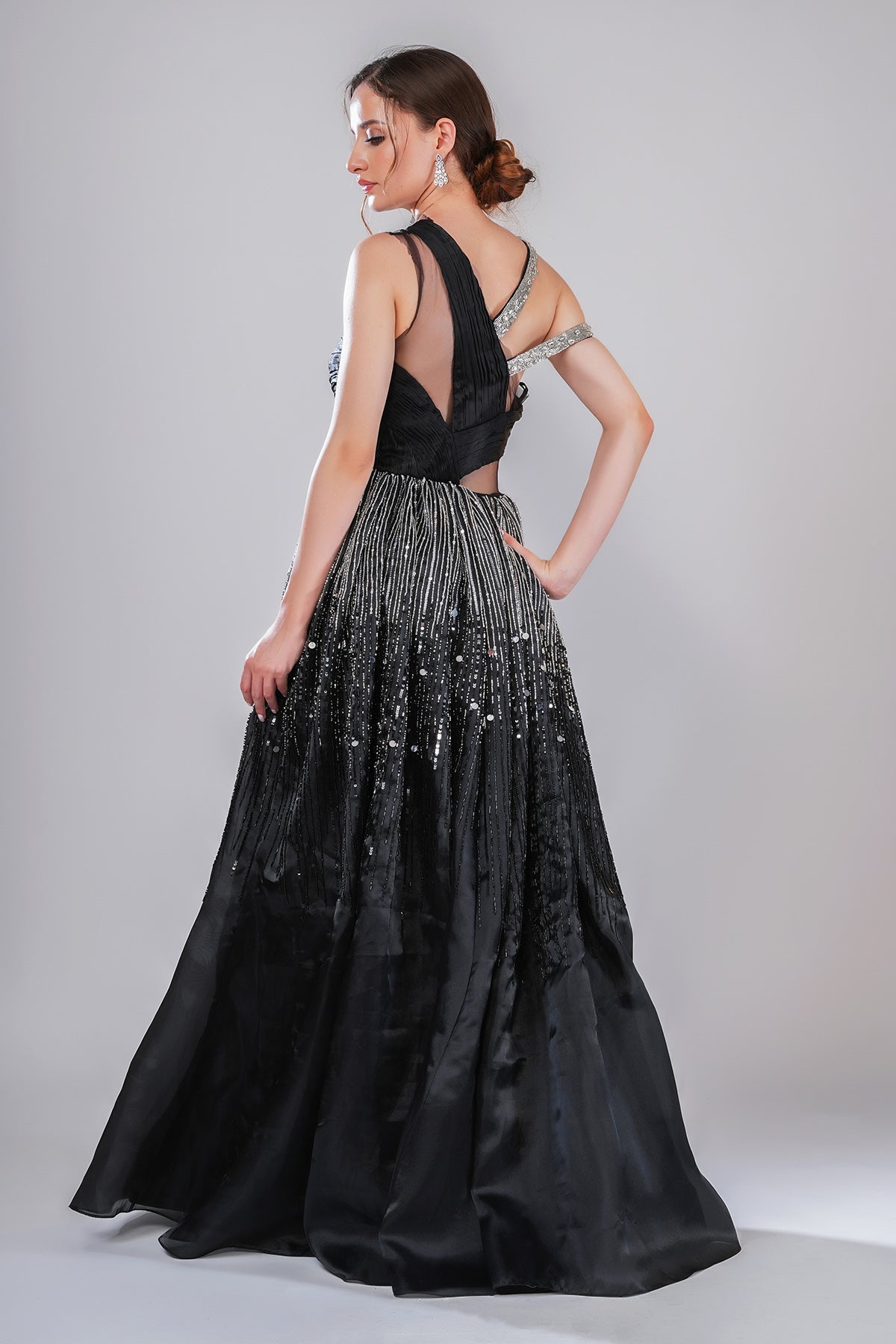 Black Sequins Embellished Gown