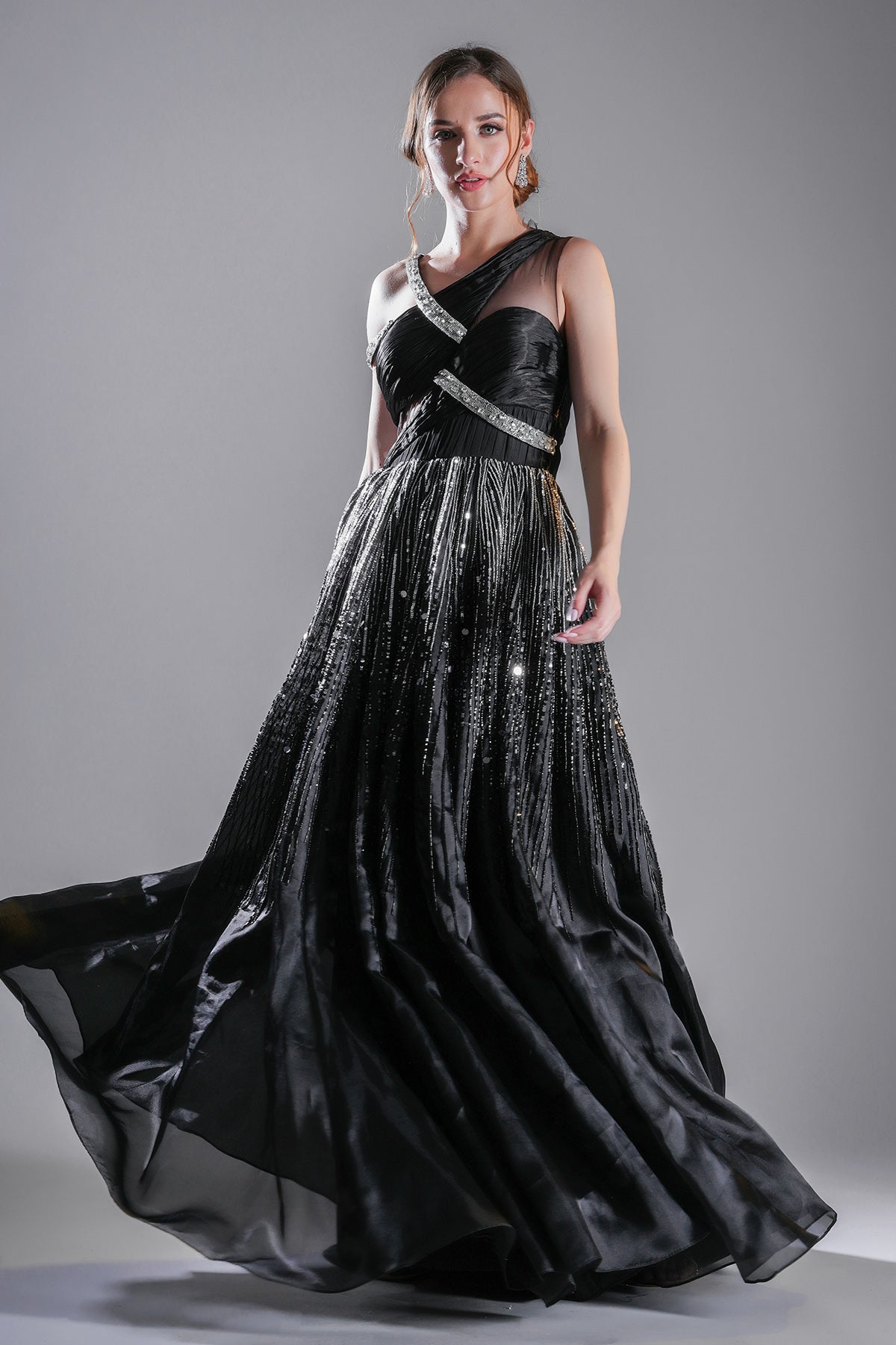 Black Sequins Embellished Gown