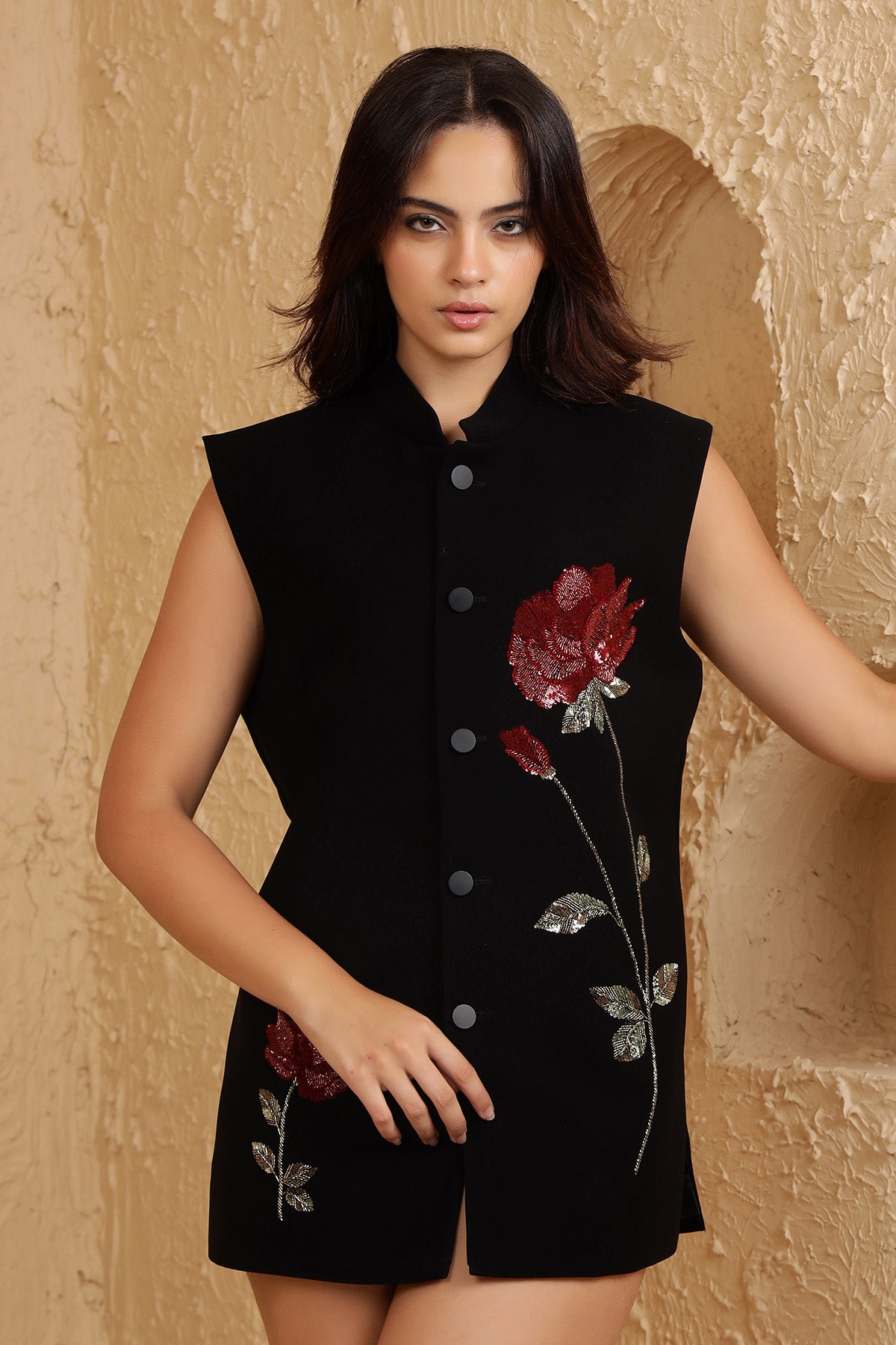 Black Sequins Embroidered Jacket