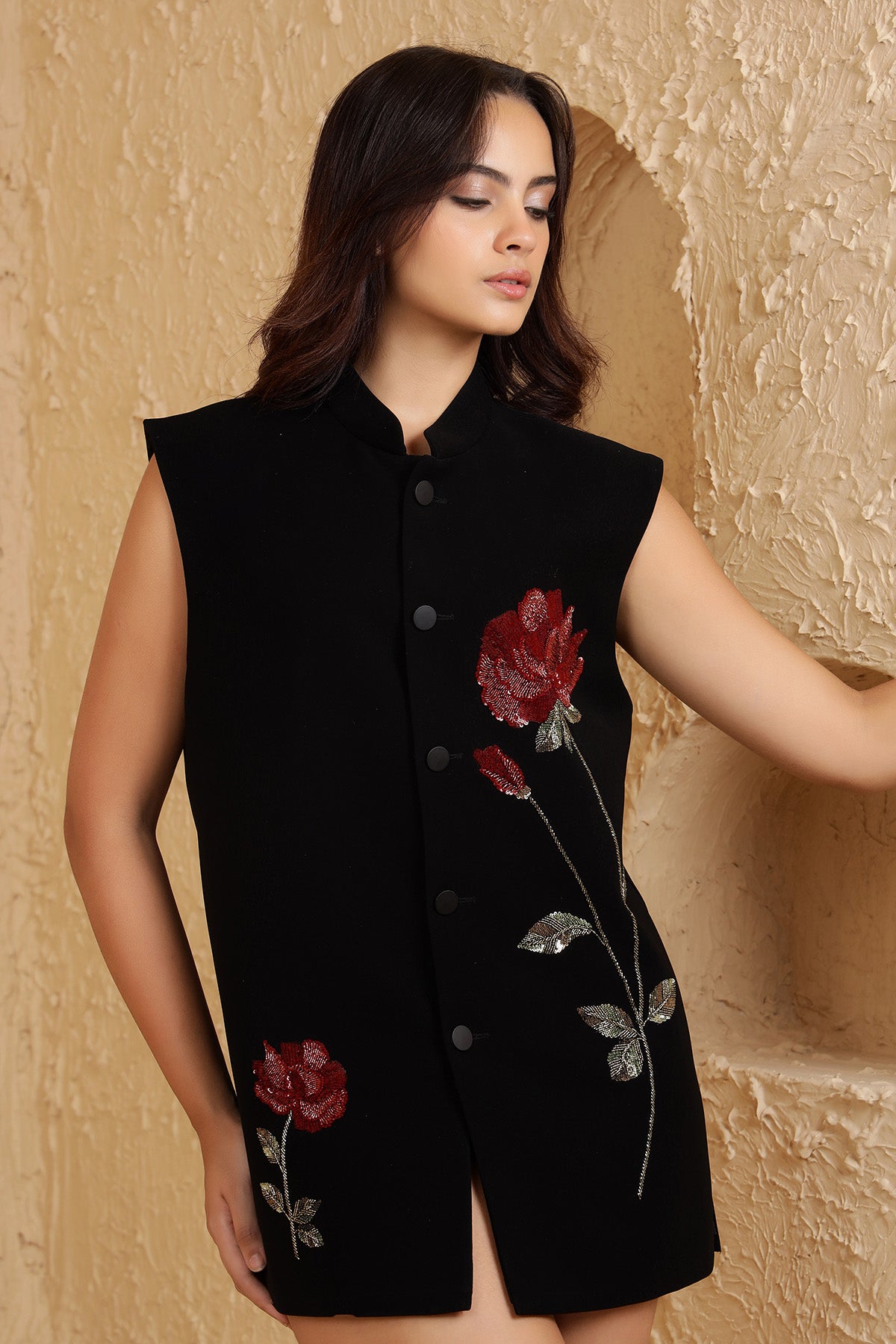 Black Sequins Embroidered Jacket