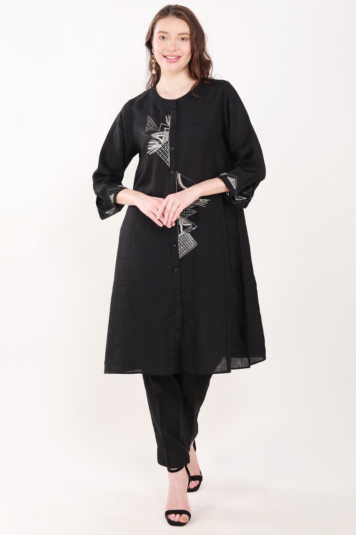 Linen Bloom Black Sequins Embroidered Tunic for women online at ScrollnShops