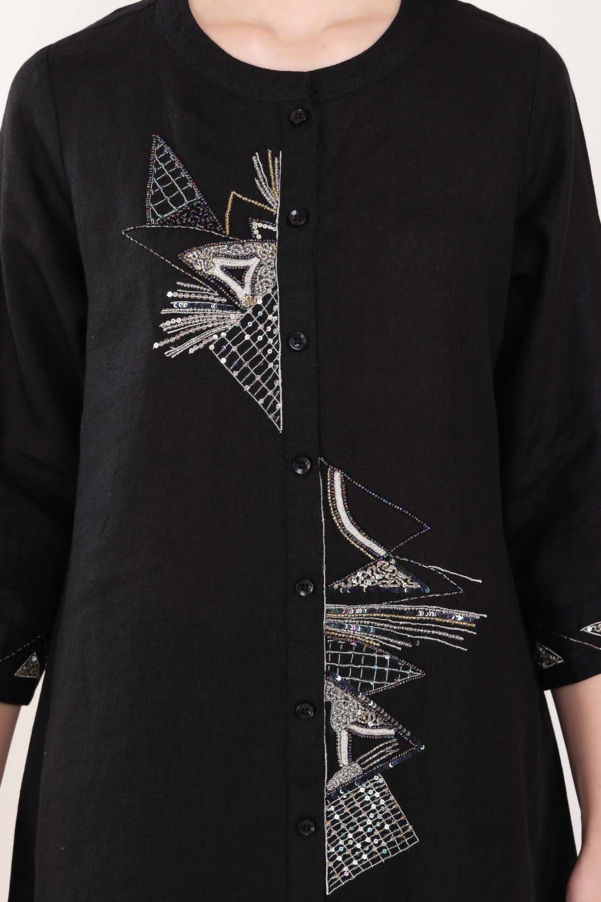Black Sequins Embroidered Tunic