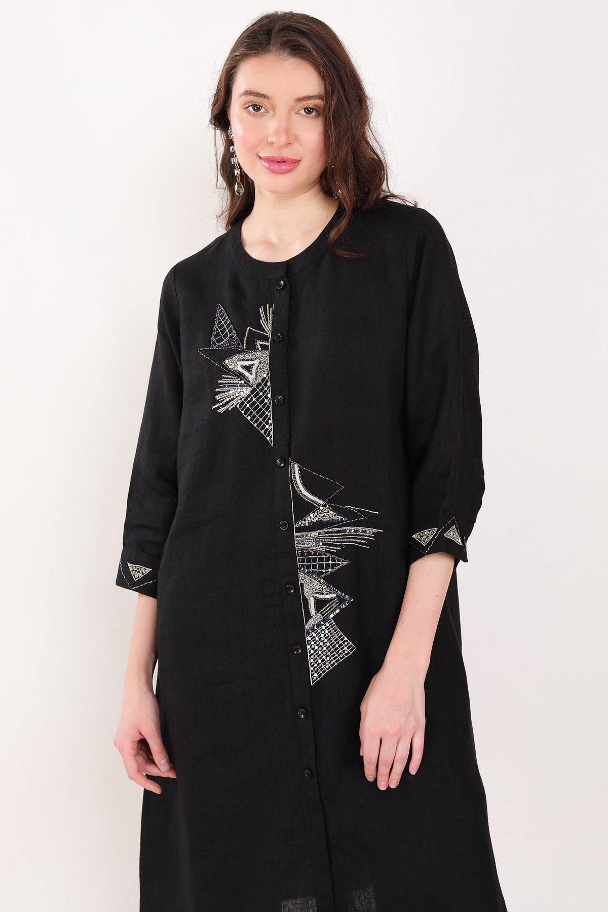 Black Sequins Embroidered Tunic