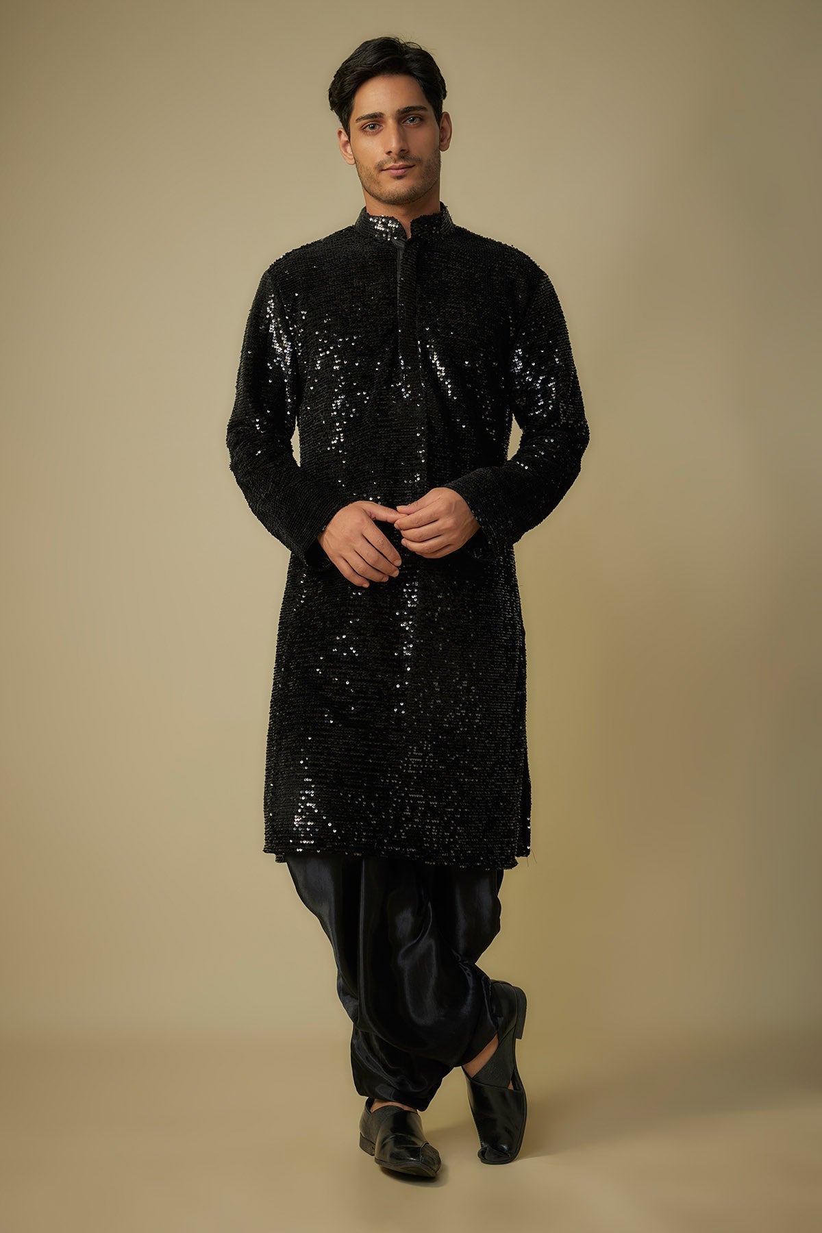 Buy Black Sequins Work Dhoti Set by Masumi Mewawalla for men online at ScrollnShops