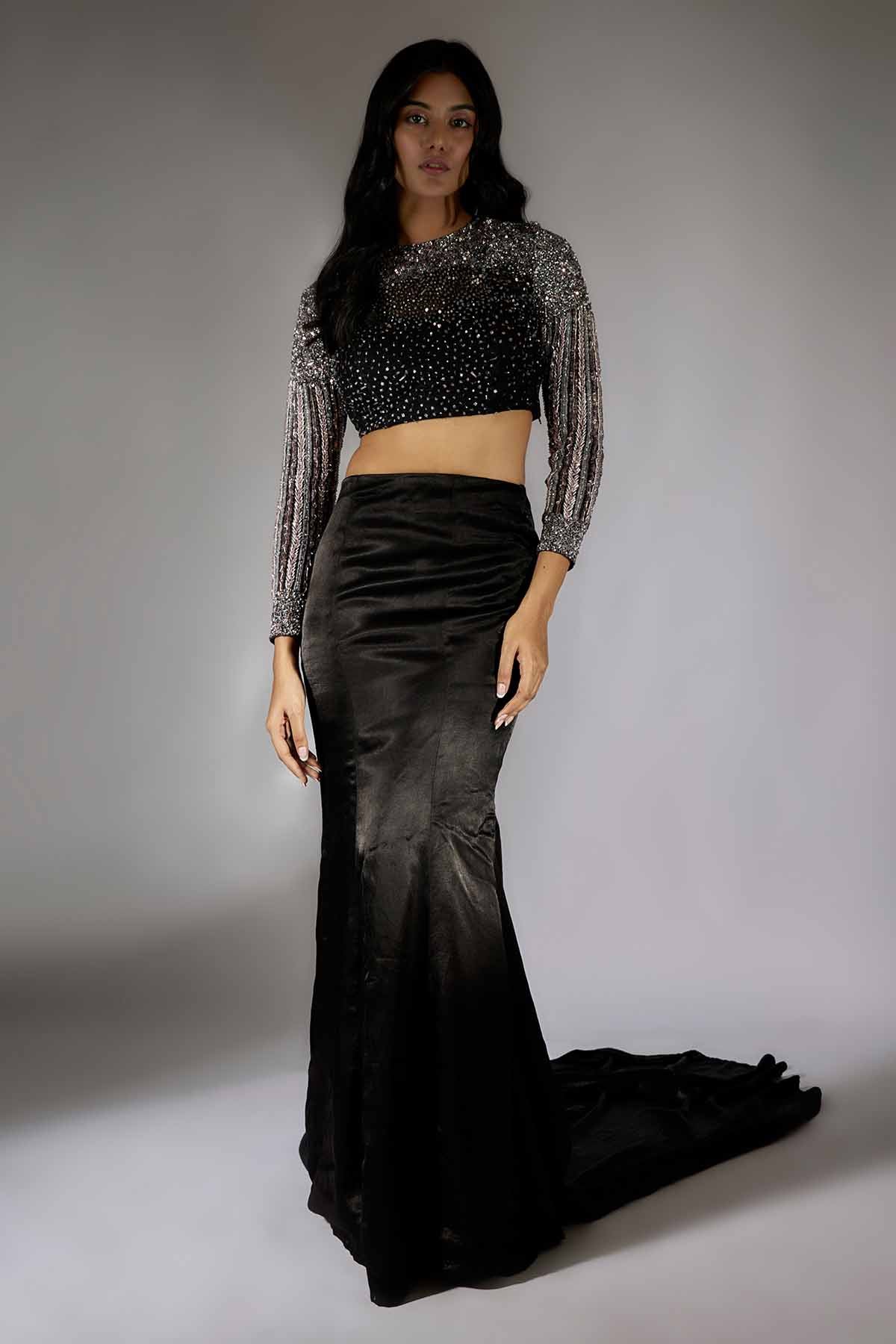 Buy Black Sequins Work Skirt Set by Masumi Mewawalla for women online at ScrollnShops