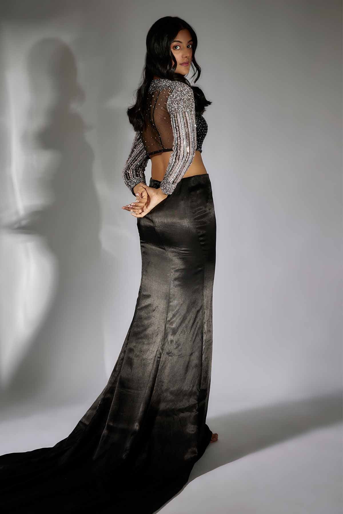 Black Sequins Work Skirt Set