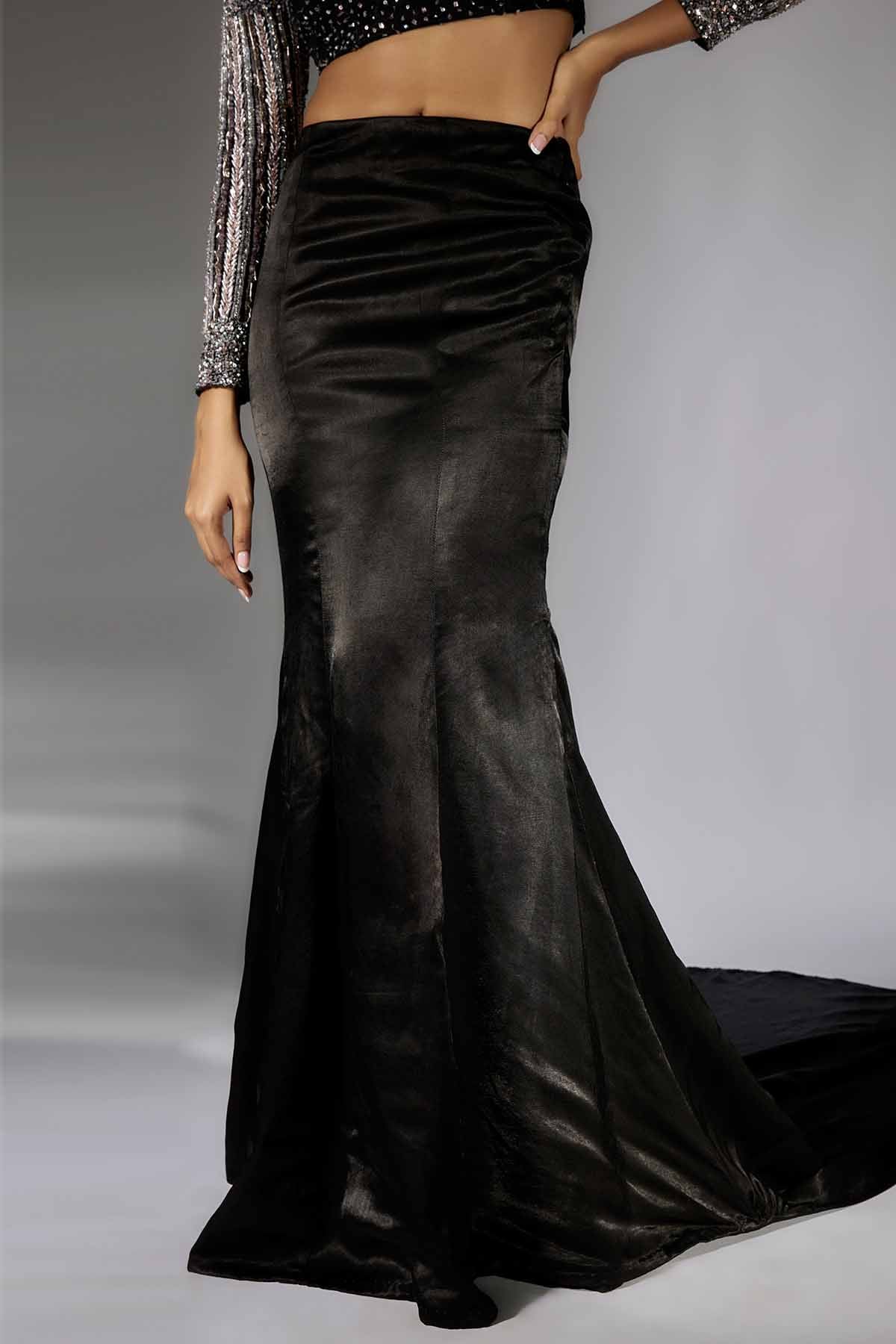 Black Sequins Work Skirt Set