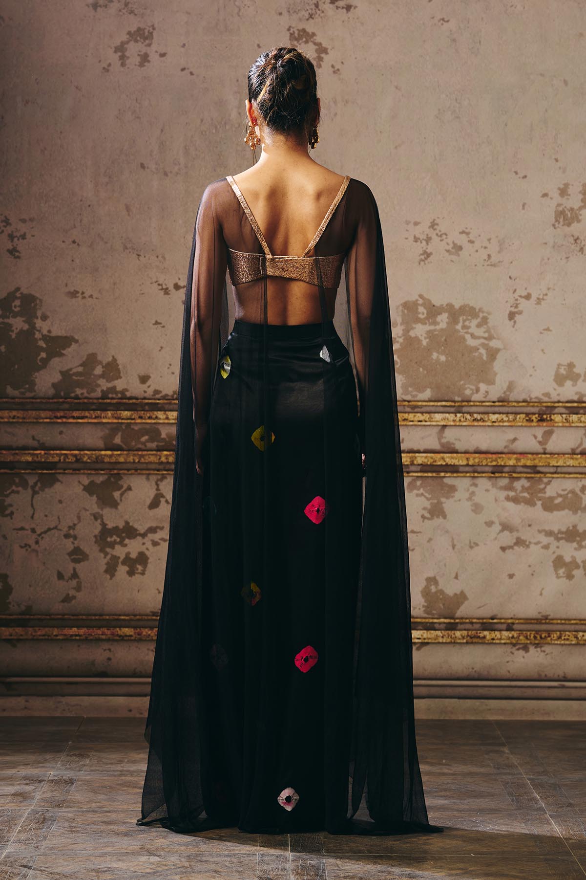 Black Shibori Indo-western Set