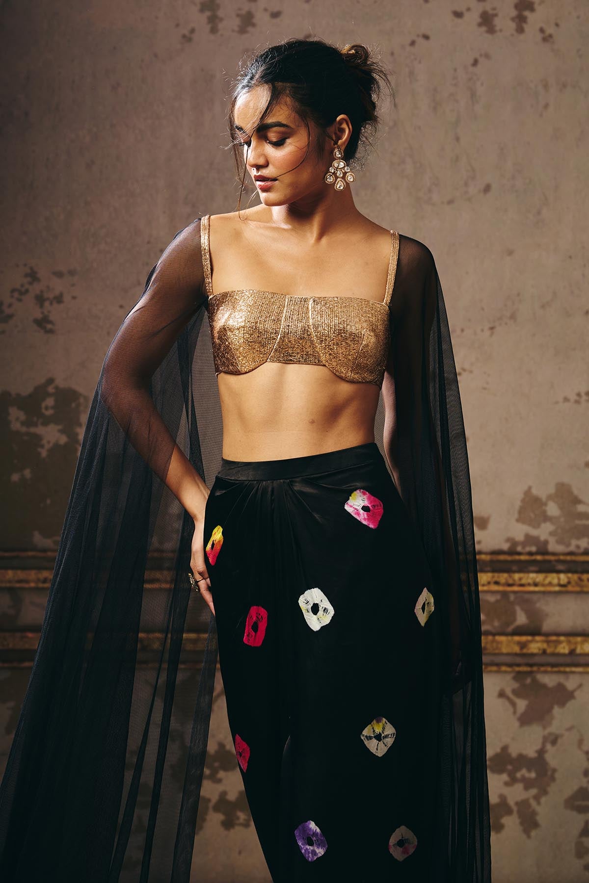 Black Shibori Indo-western Set