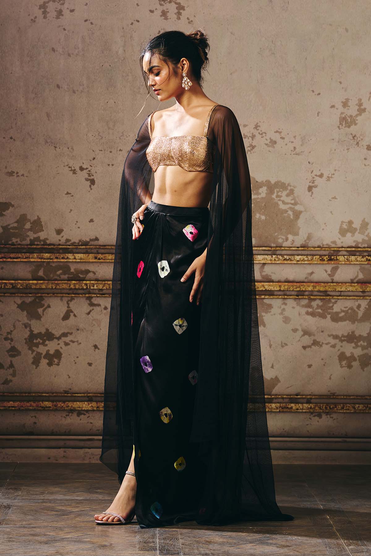 Black Shibori Indo-western Set