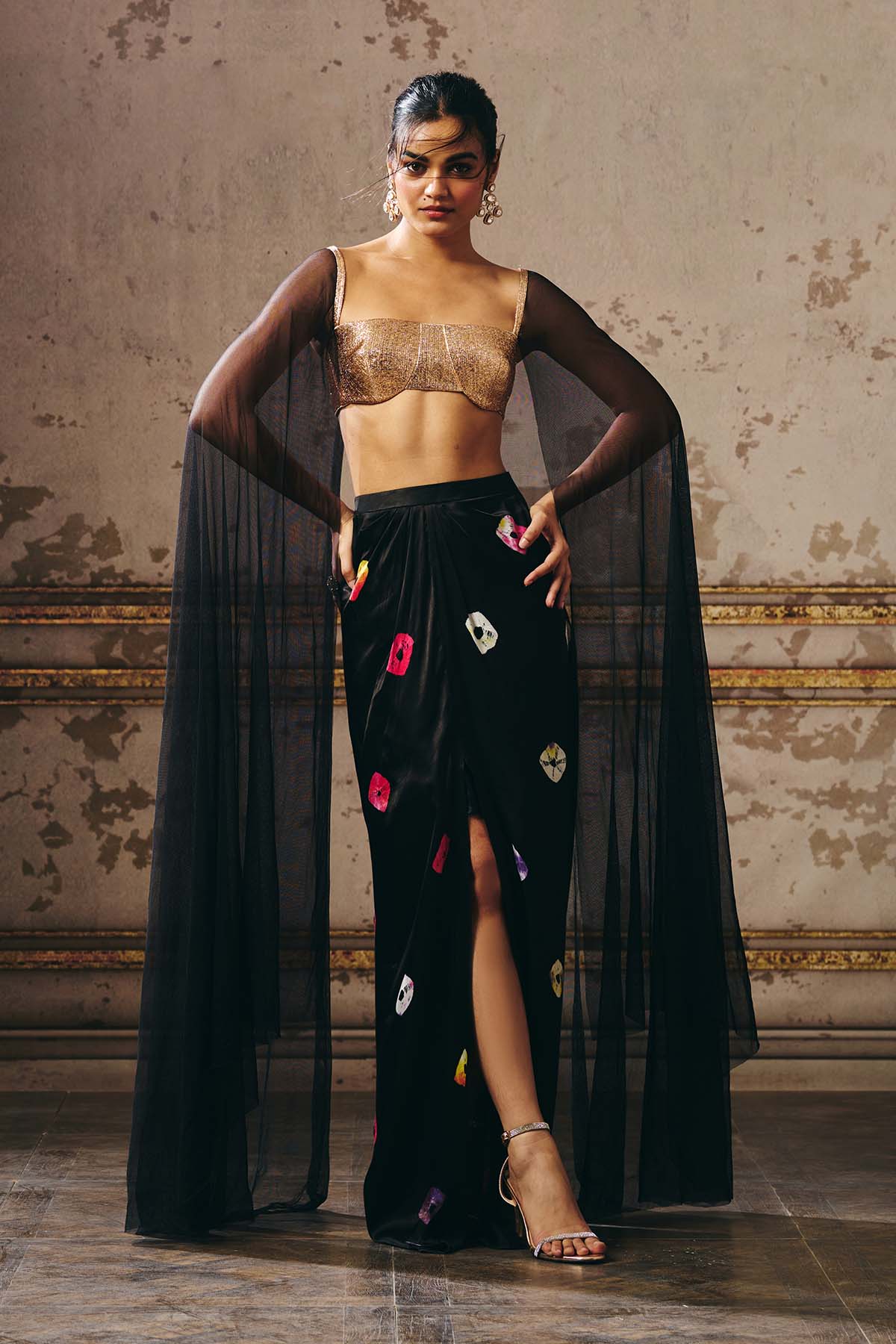 Black Shibori Indo-western Set