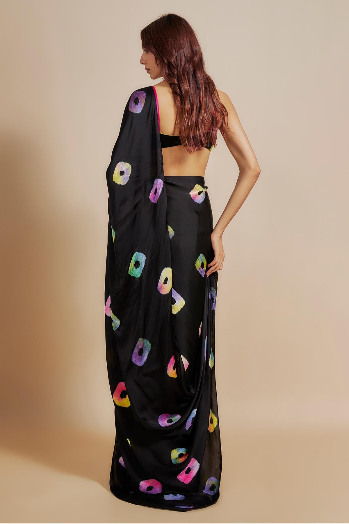 Black Shibori Pre-Draped Saree