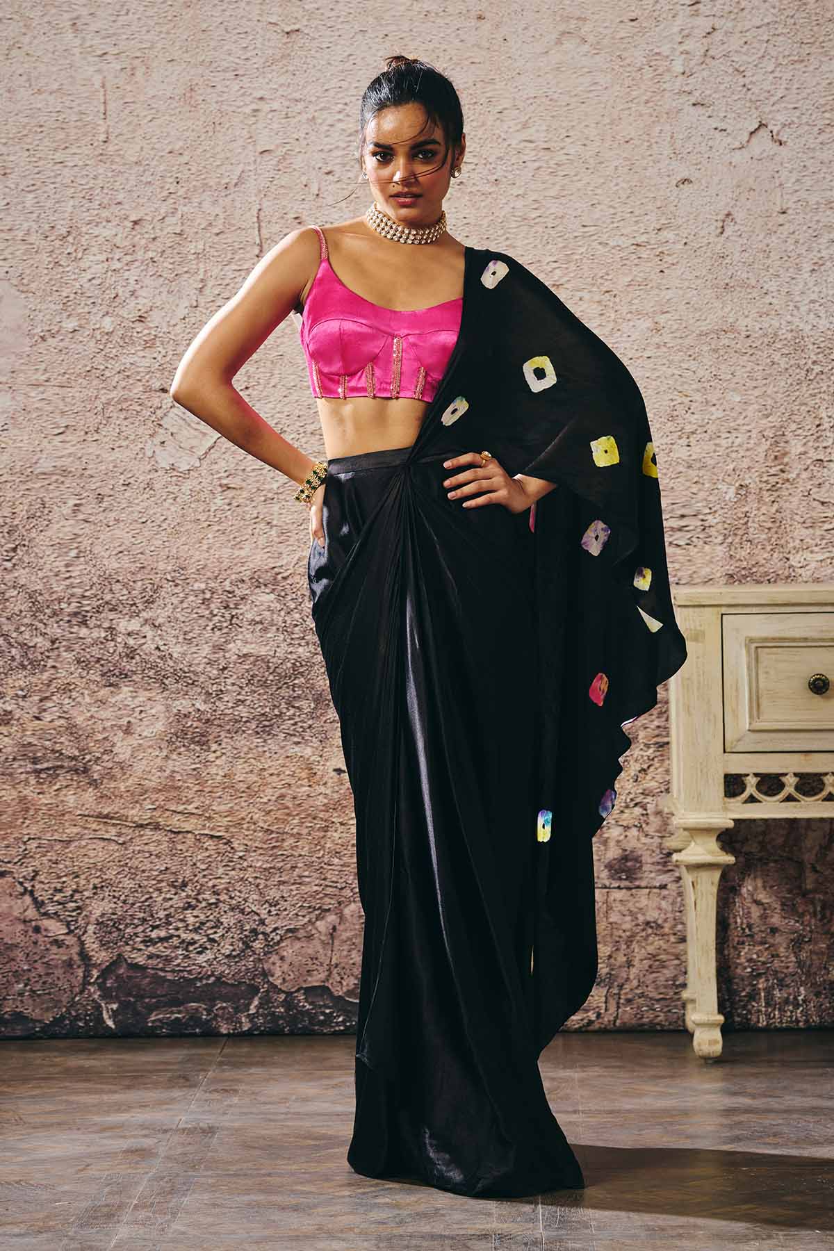 Black Shibori Saree & Blouse