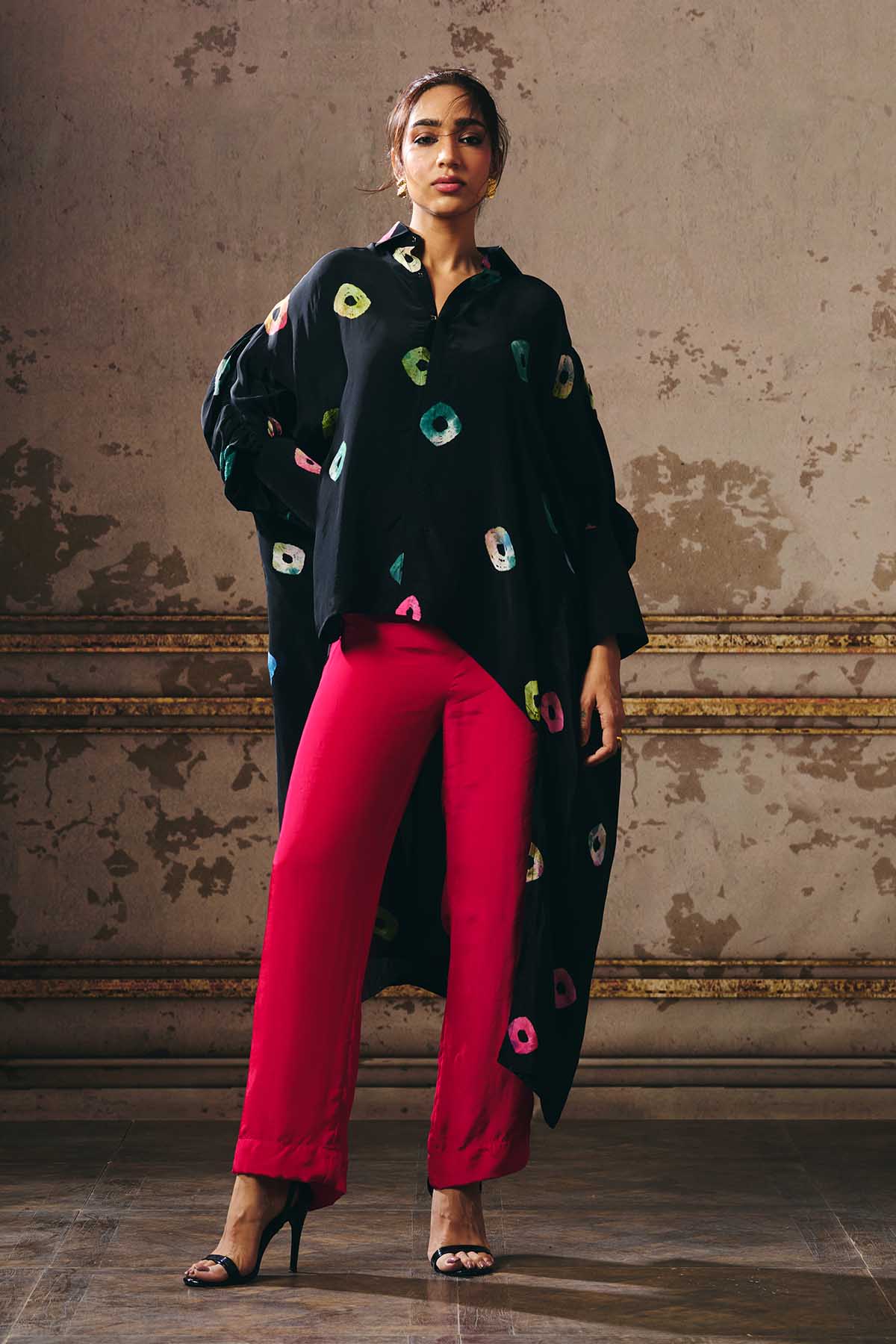 Black Shibori Shirt & Pink Pants