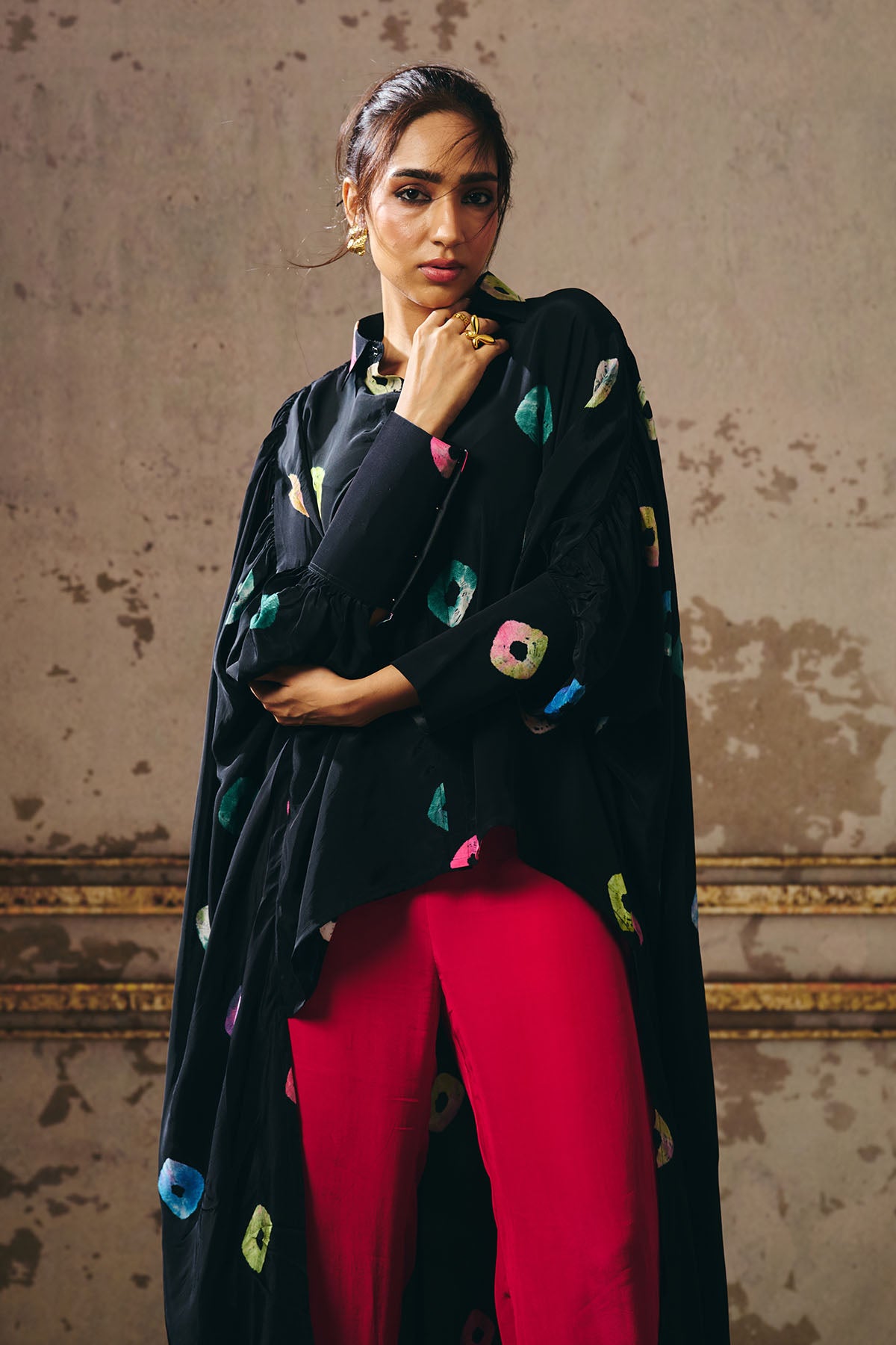 Black Shibori Shirt & Pink Pants