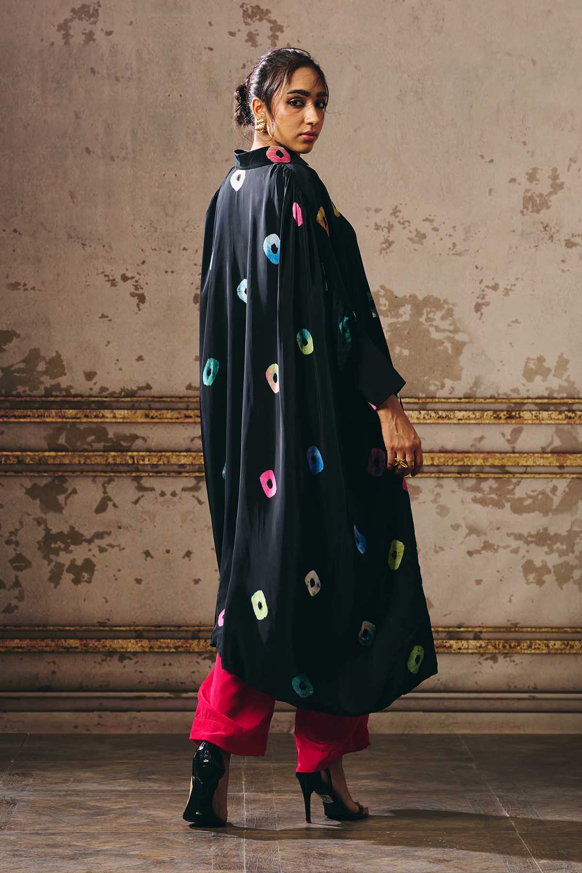 Black Shibori Shirt & Pink Pants