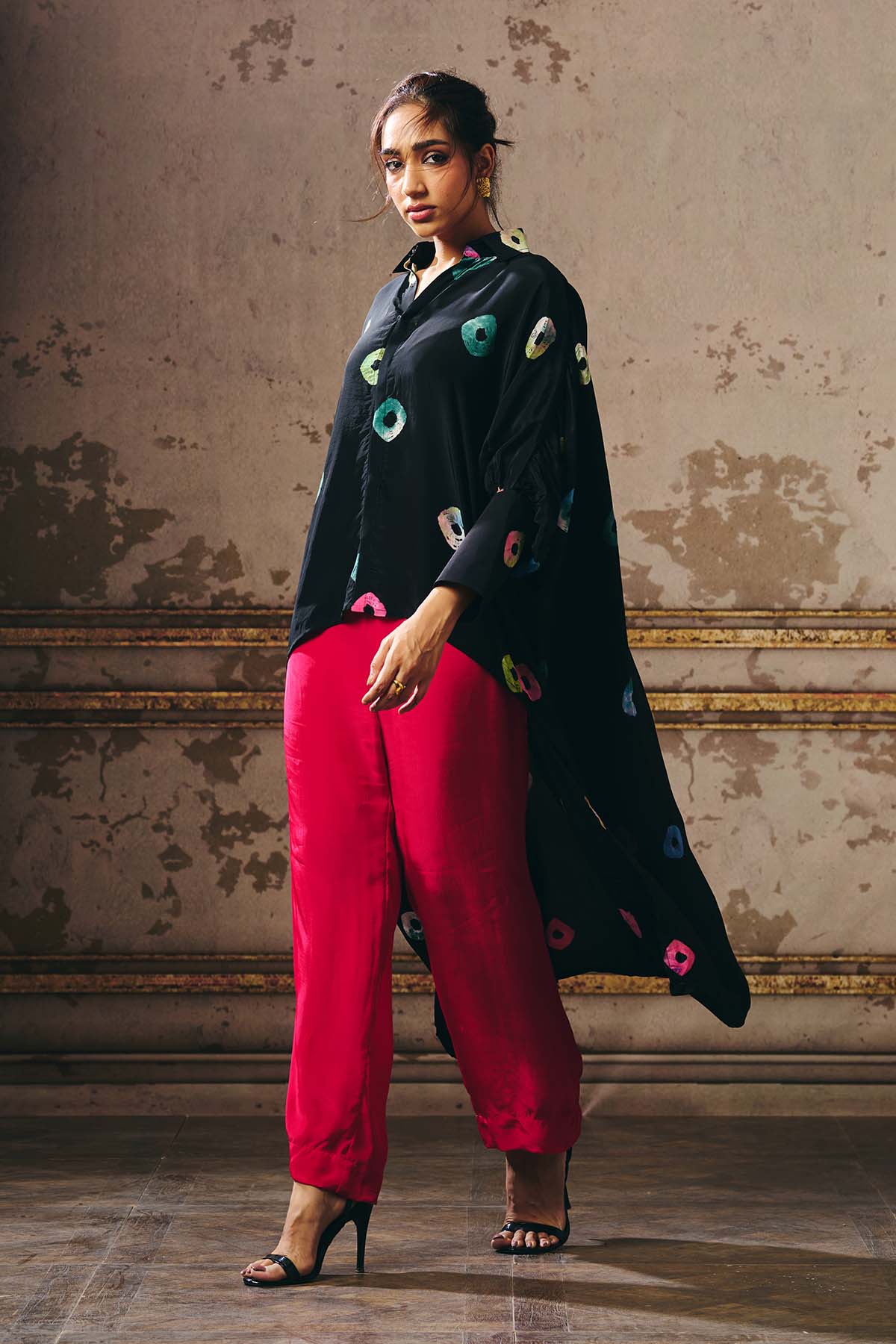 Black Shibori Shirt & Pink Pants