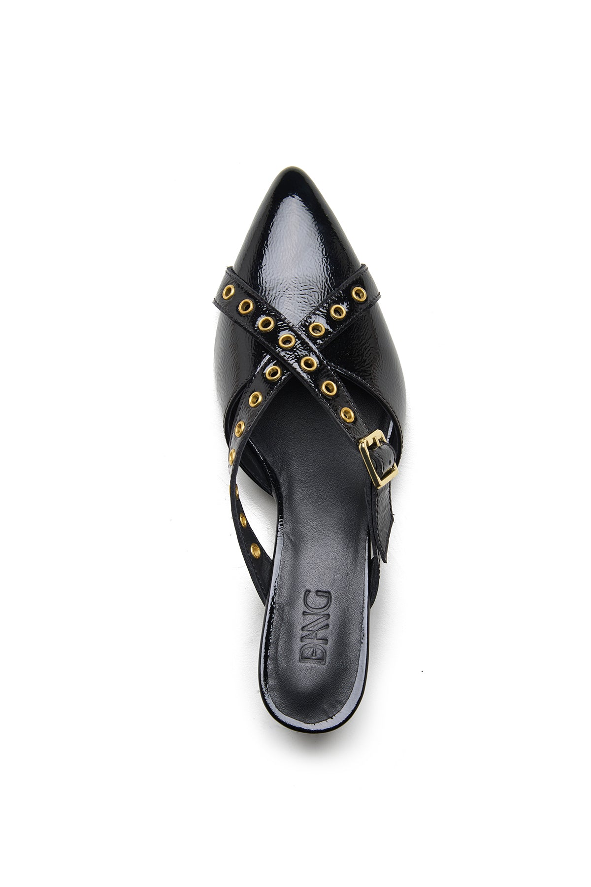 Black Shine Foil Leather Wedges